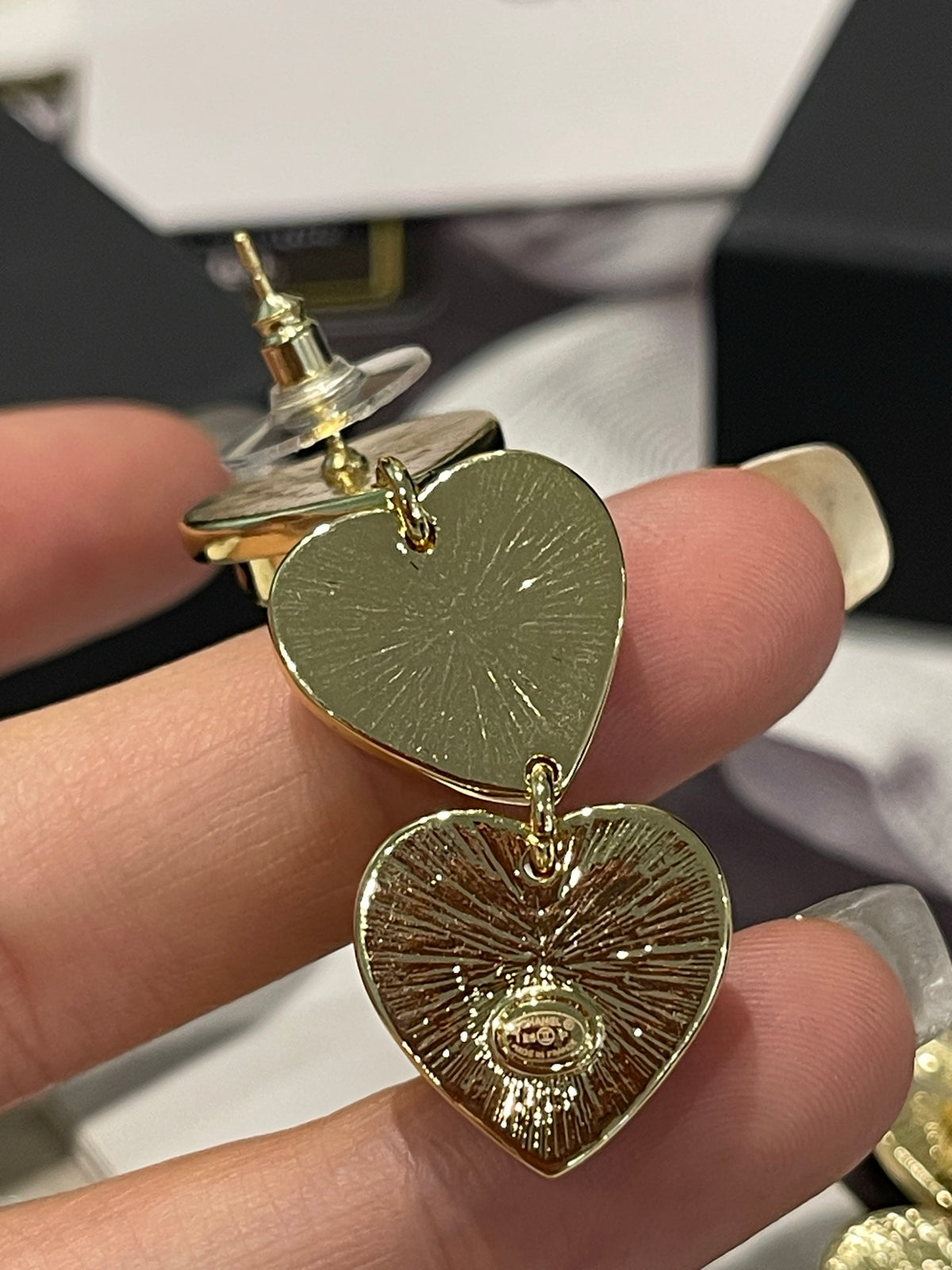 black and gold heart Drop Earrings for women - alternate angle view 9