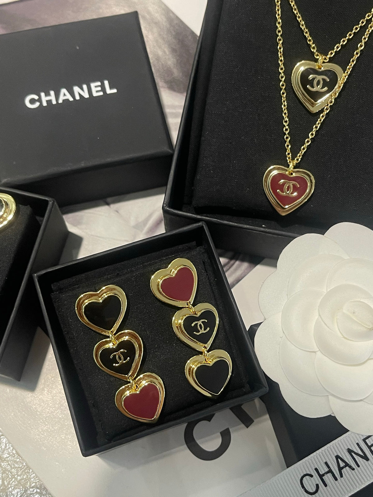 black and gold heart Drop Earrings for women - alternate angle view 3