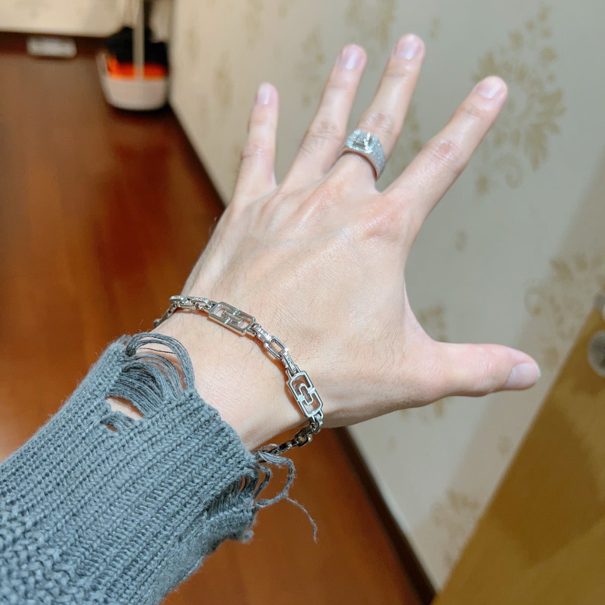 beige minimalist Ring for men - alternate angle view 3