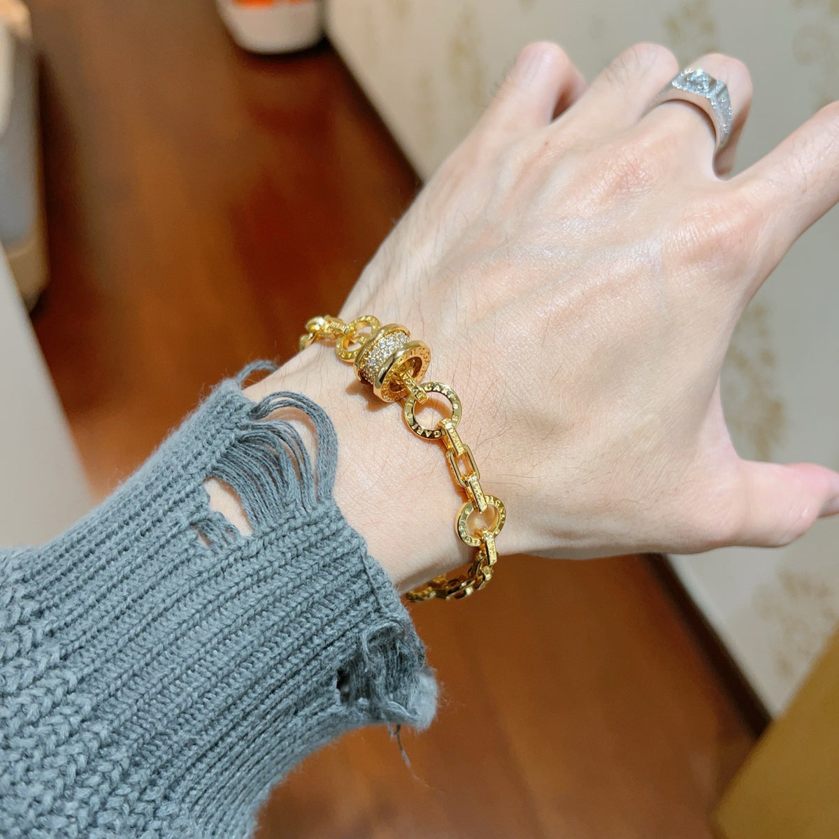 beige minimalist Ring for men - alternate angle view 6