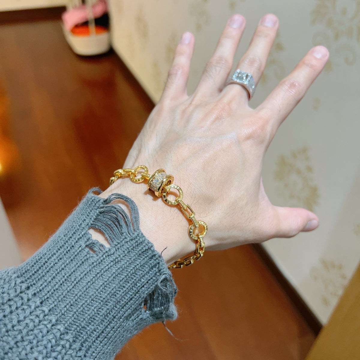beige minimalist Ring for men - alternate angle view 3