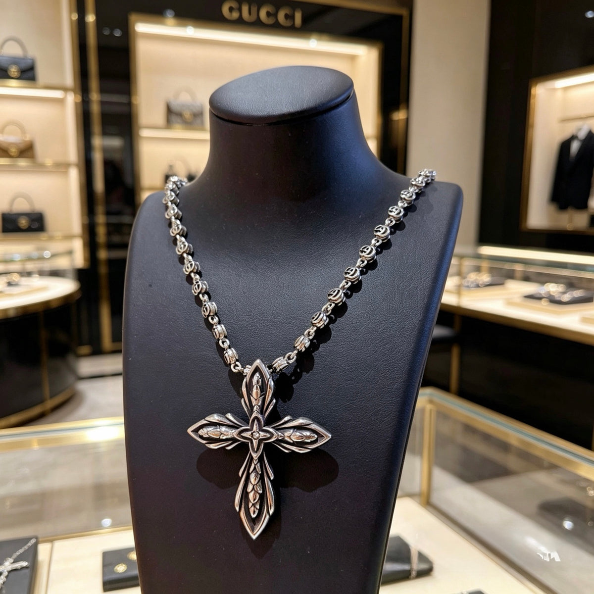 antique double g Necklace for women - alternate angle view 2