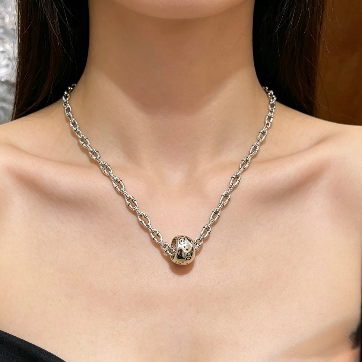 antique double g Necklace for women - alternate angle view 3