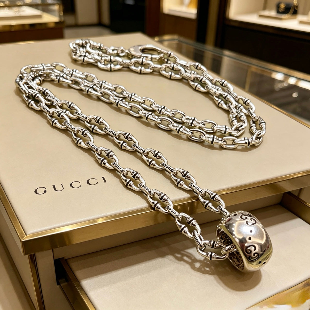 antique double g Necklace for women - alternate angle view 2