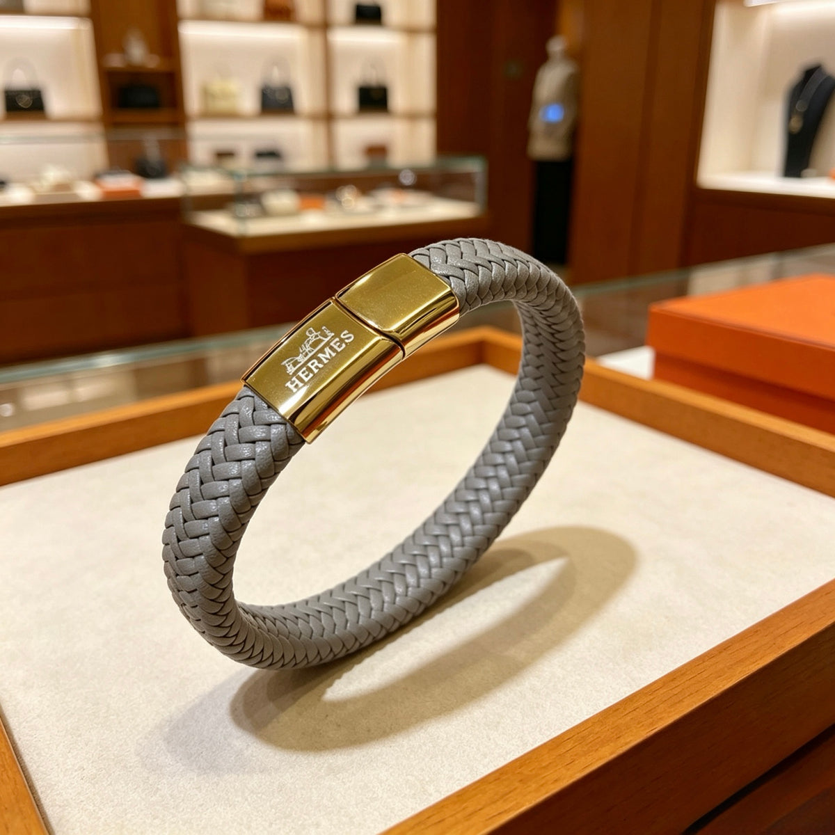 gold genuine leather trendy Bracelet for women - product detail view