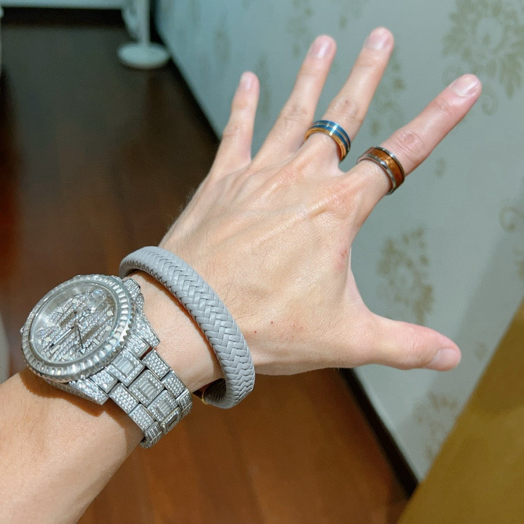 gold genuine leather trendy Bracelet for women - alternate angle view 3