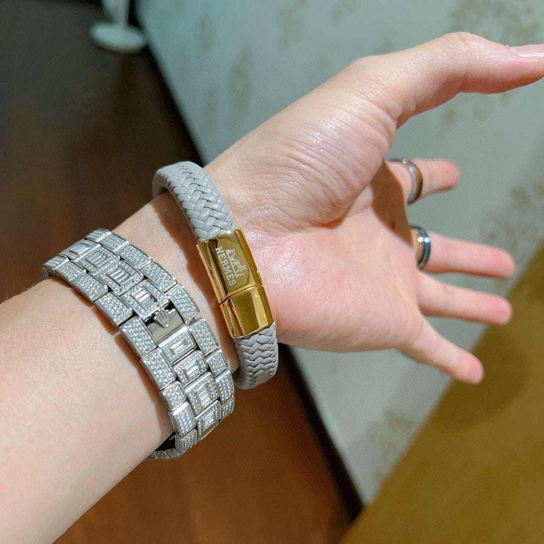 gold genuine leather trendy Bracelet for women - alternate angle view 4