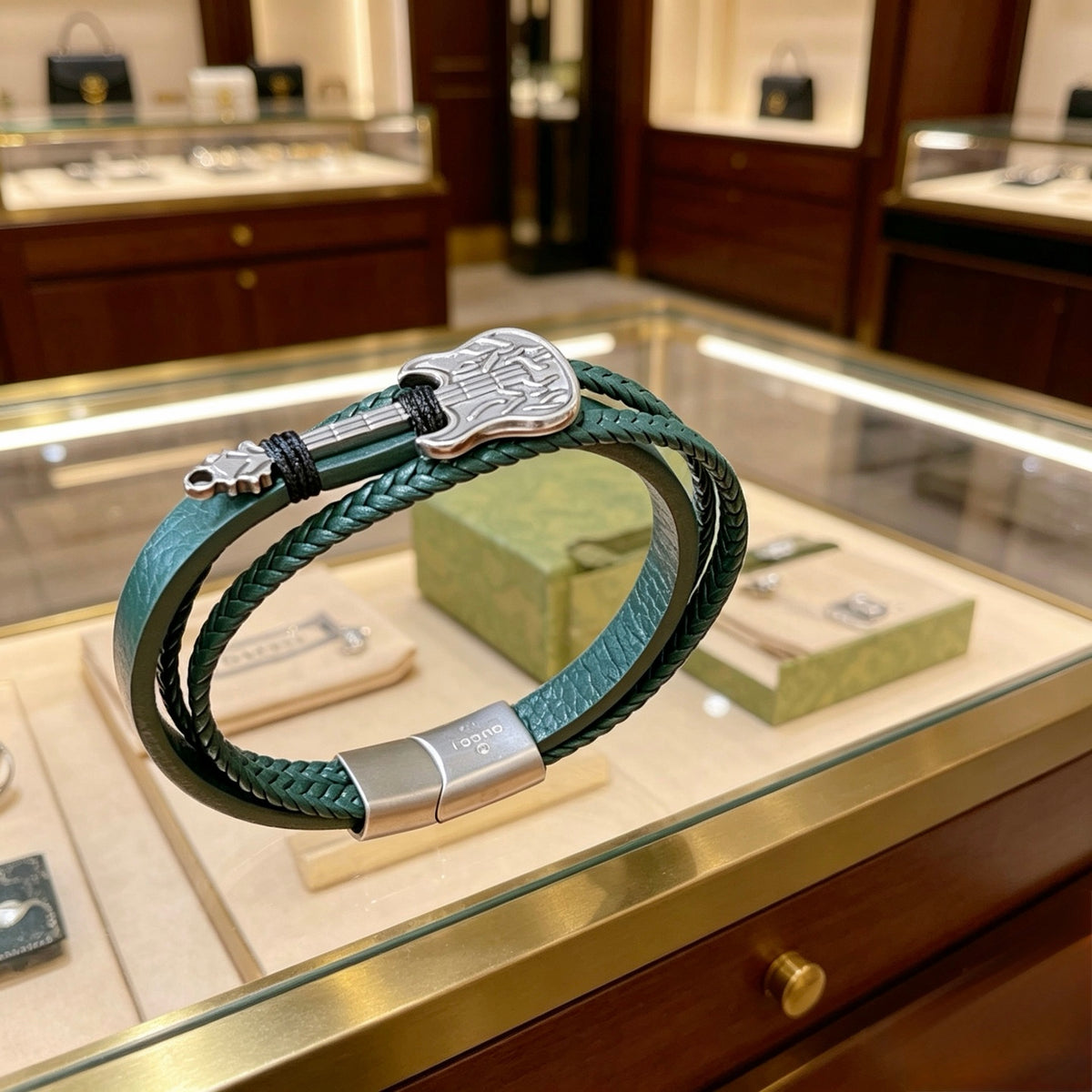 antique genuine leather double g Bracelet for women - product detail view