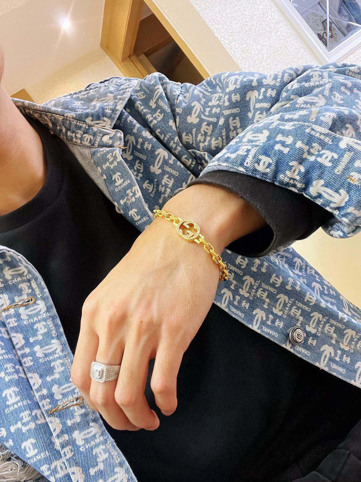 gold delicate Bracelet for men - alternate angle view 3