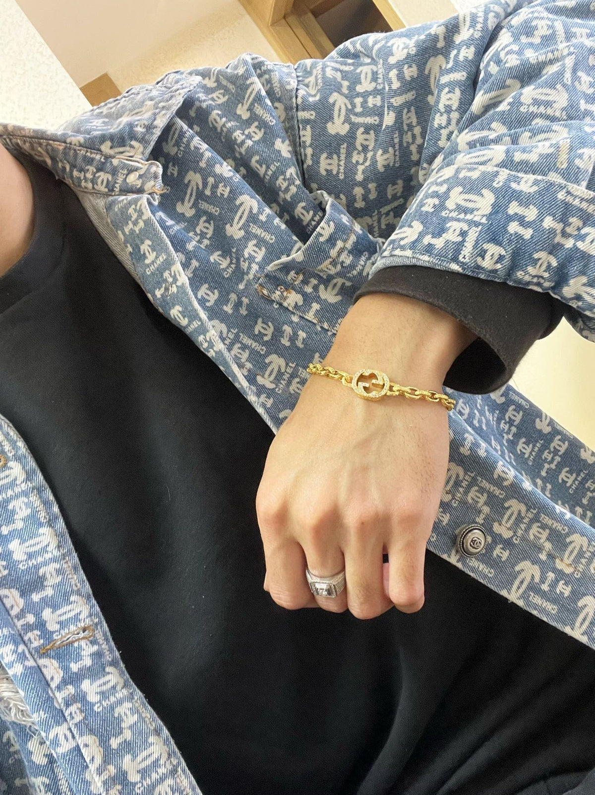 gold delicate Bracelet for men - alternate angle view 4