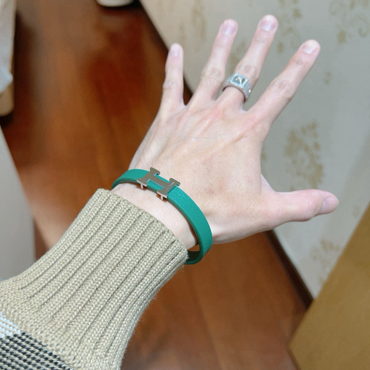 antique leather Bracelet for men - alternate angle view 3