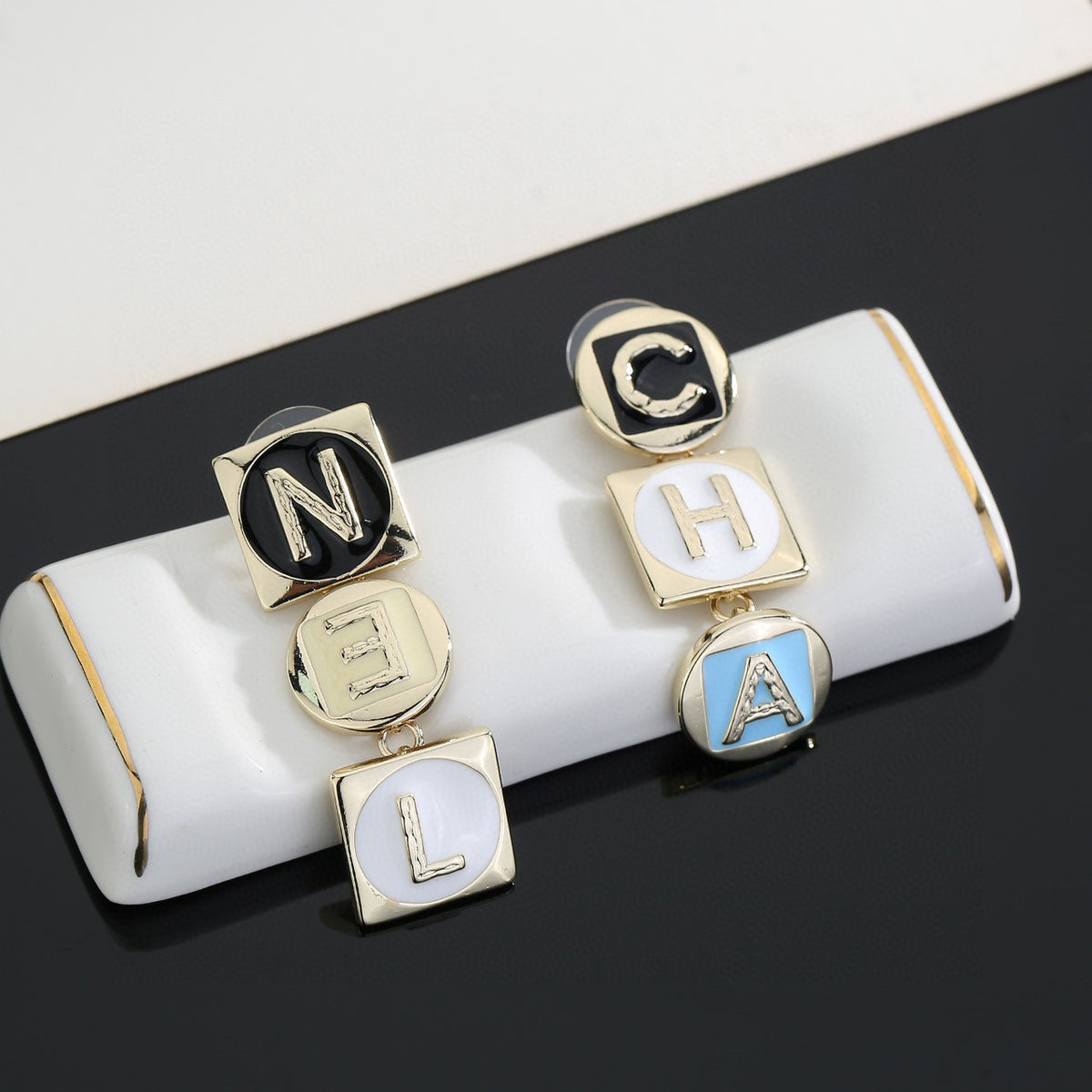 letter Drop Earrings for women - alternate angle view 3