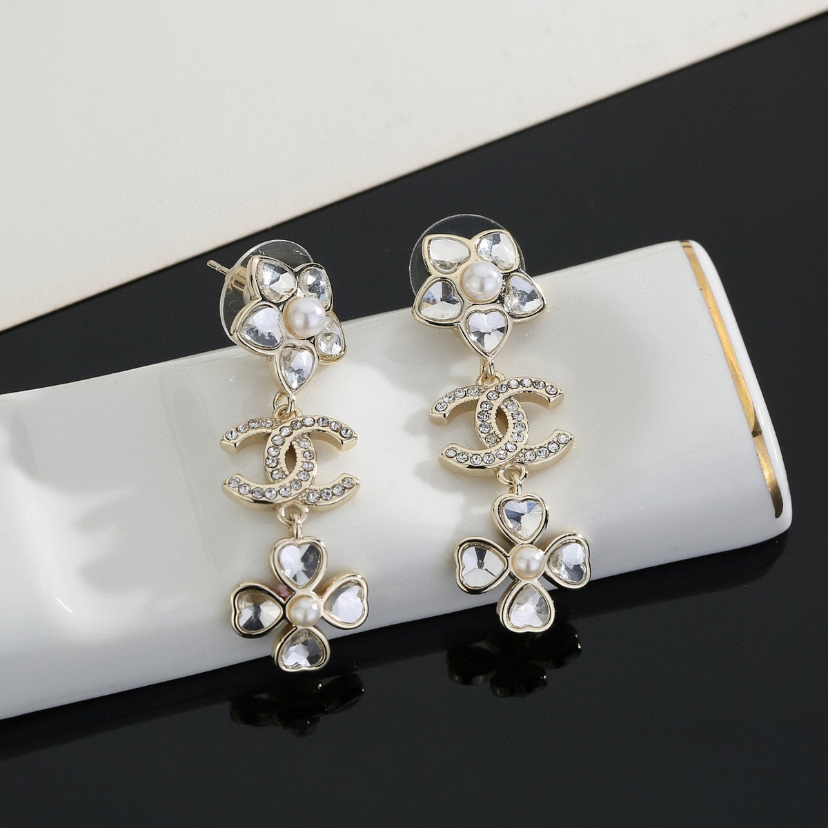 light gold luxury Drop Earrings for women - alternate angle view 2