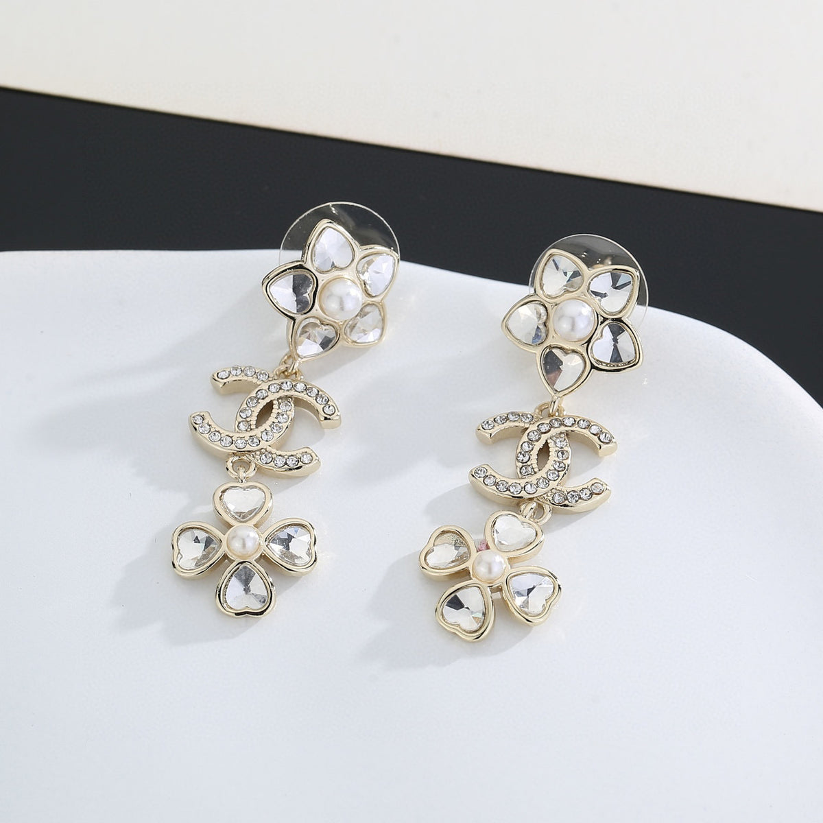 light gold luxury Drop Earrings for women - alternate angle view 3