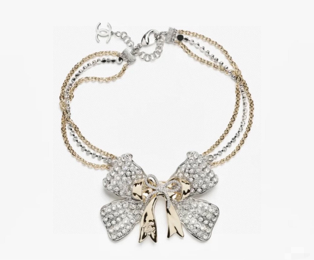 two-tone crystal butterfly Necklace for women - product detail view