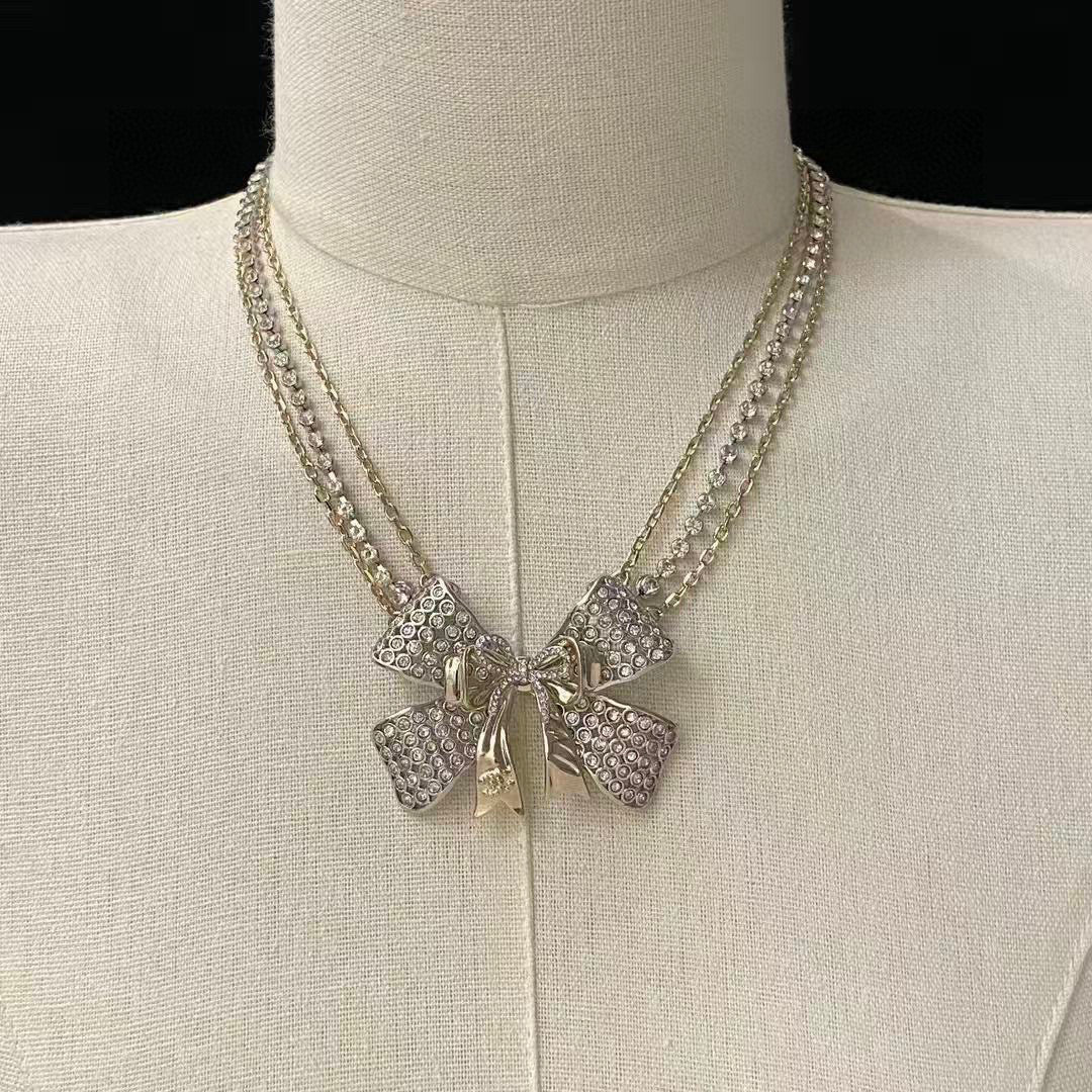 two-tone crystal butterfly Necklace for women - alternate angle view 3