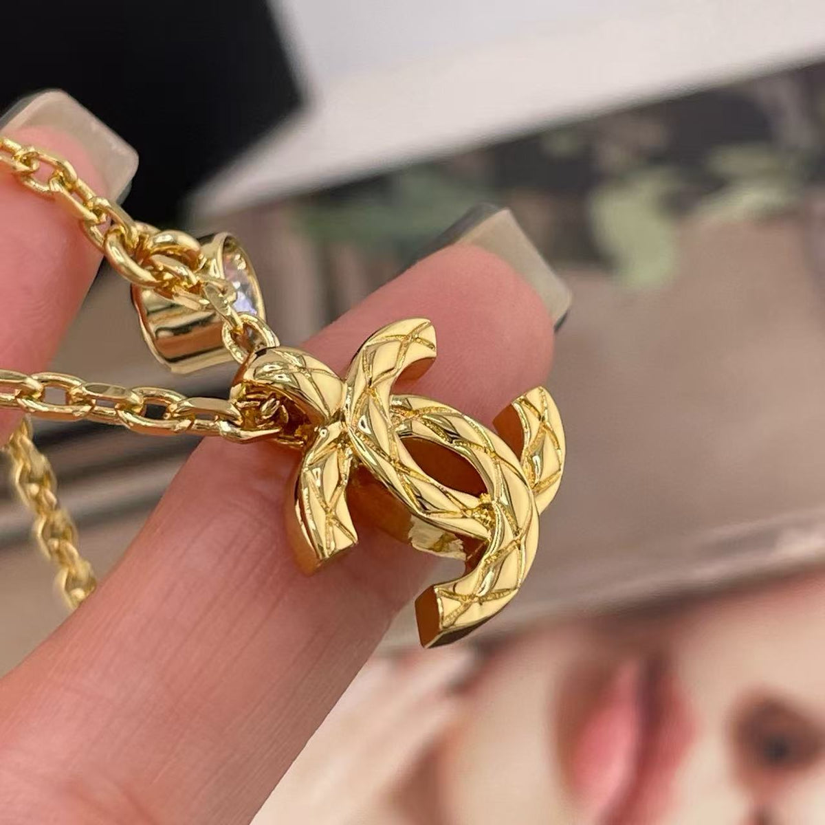 light gold double c Necklace for women - alternate angle view 9