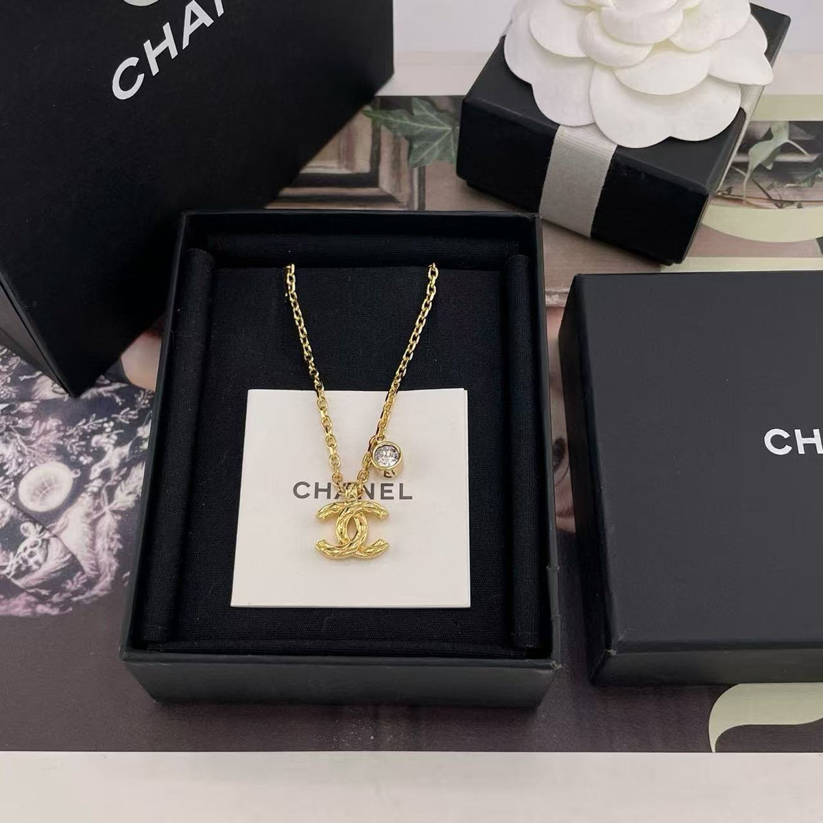 light gold double c Necklace for women - alternate angle view 4