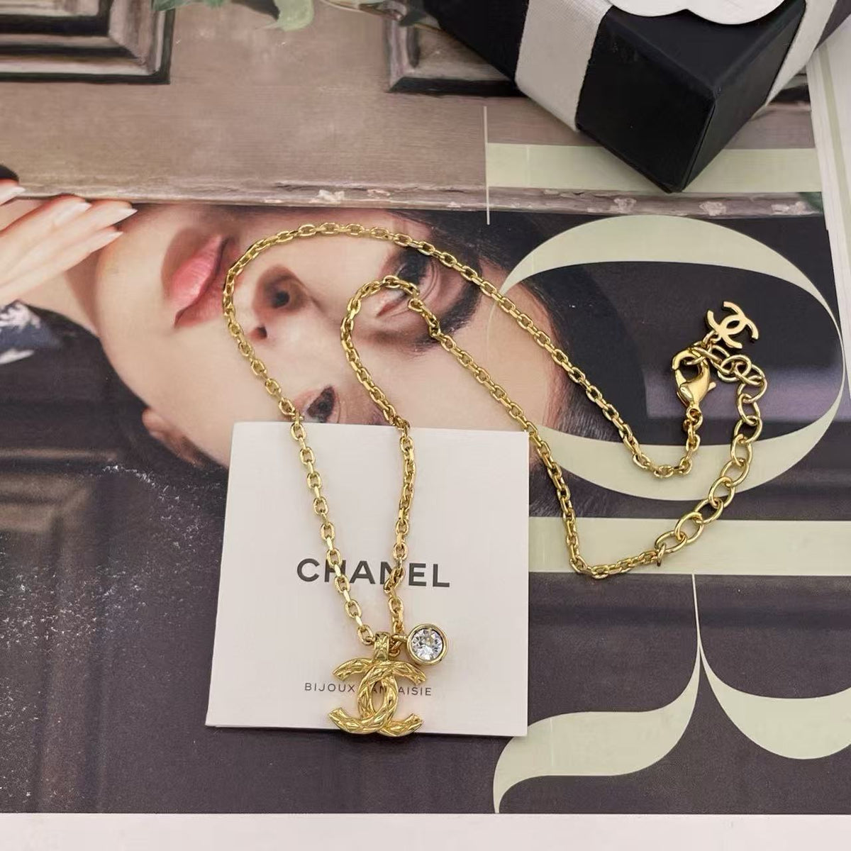 light gold double c Necklace for women - product detail view