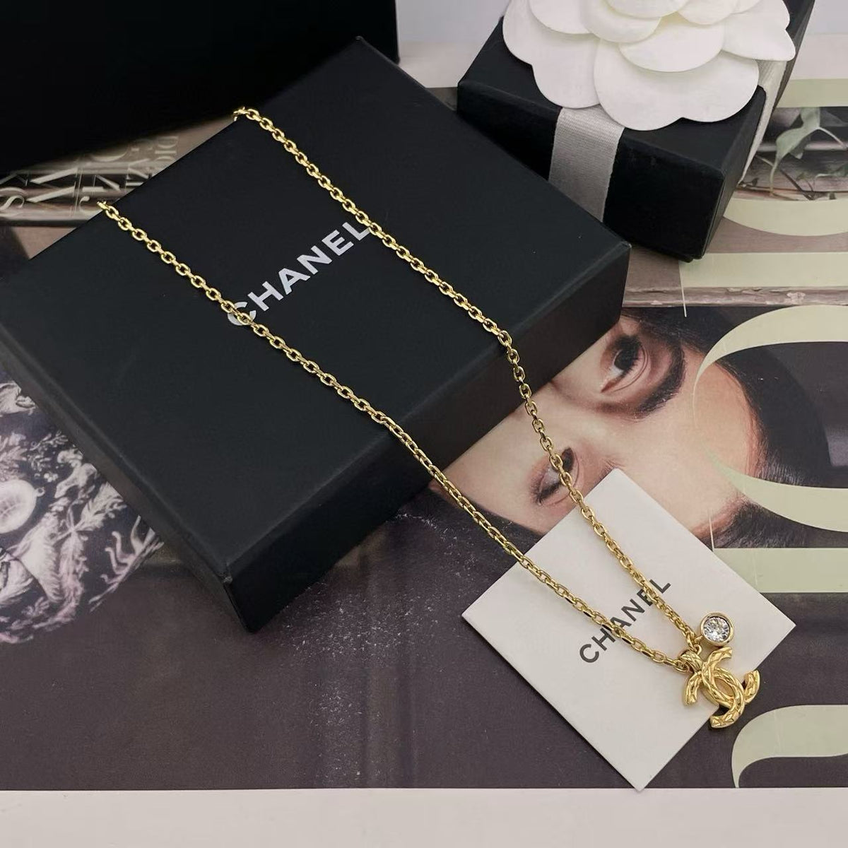 light gold double c Necklace for women - alternate angle view 2