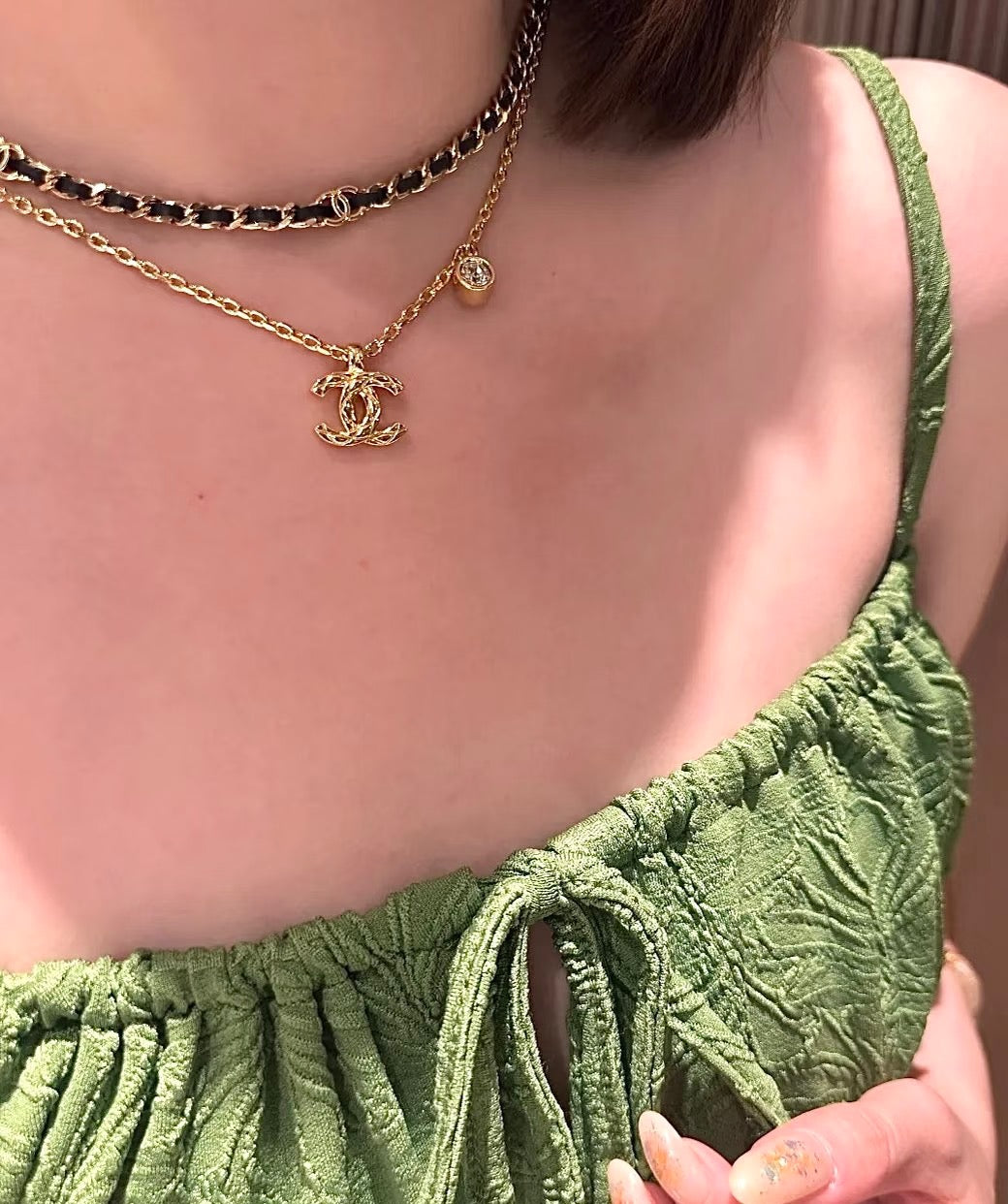 light gold double c Necklace for women - alternate angle view 3