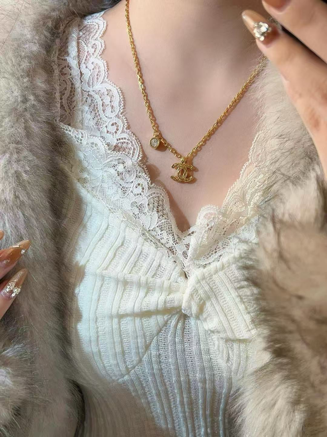 light gold double c Necklace for women - alternate angle view 6
