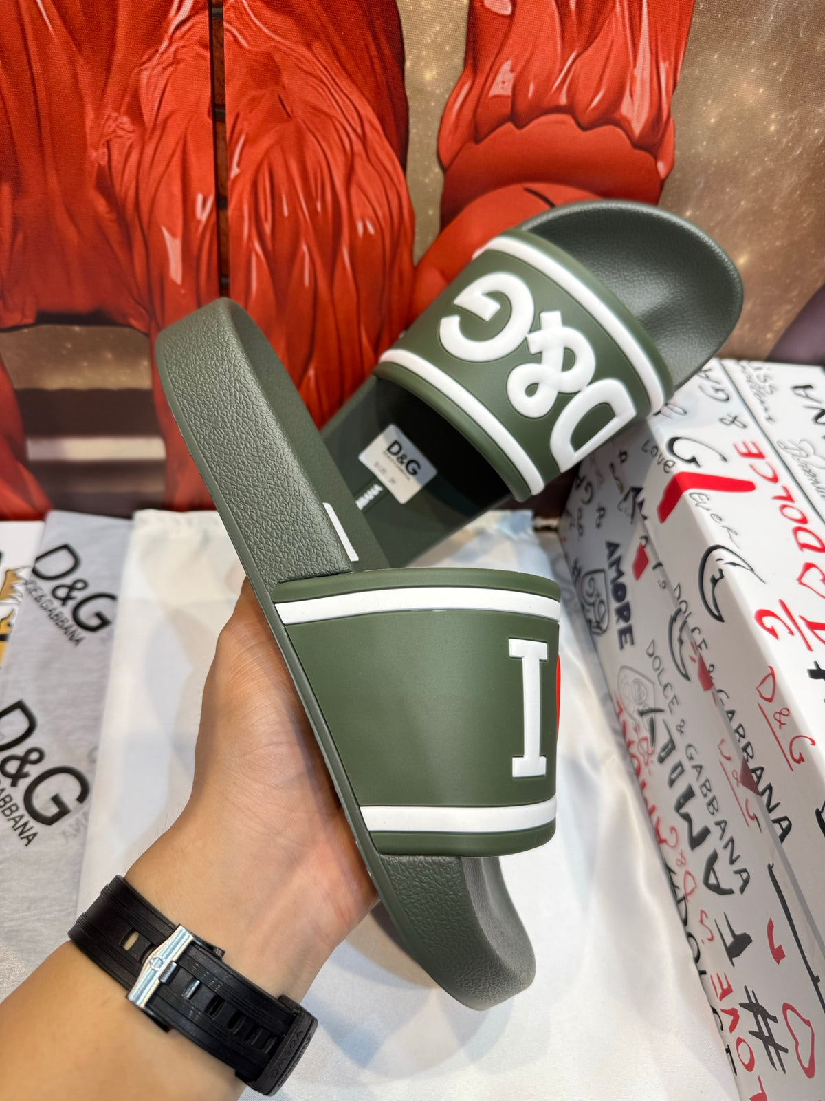 Dolce & Gabbana DG Men's Embossed-Logo PVC Slides