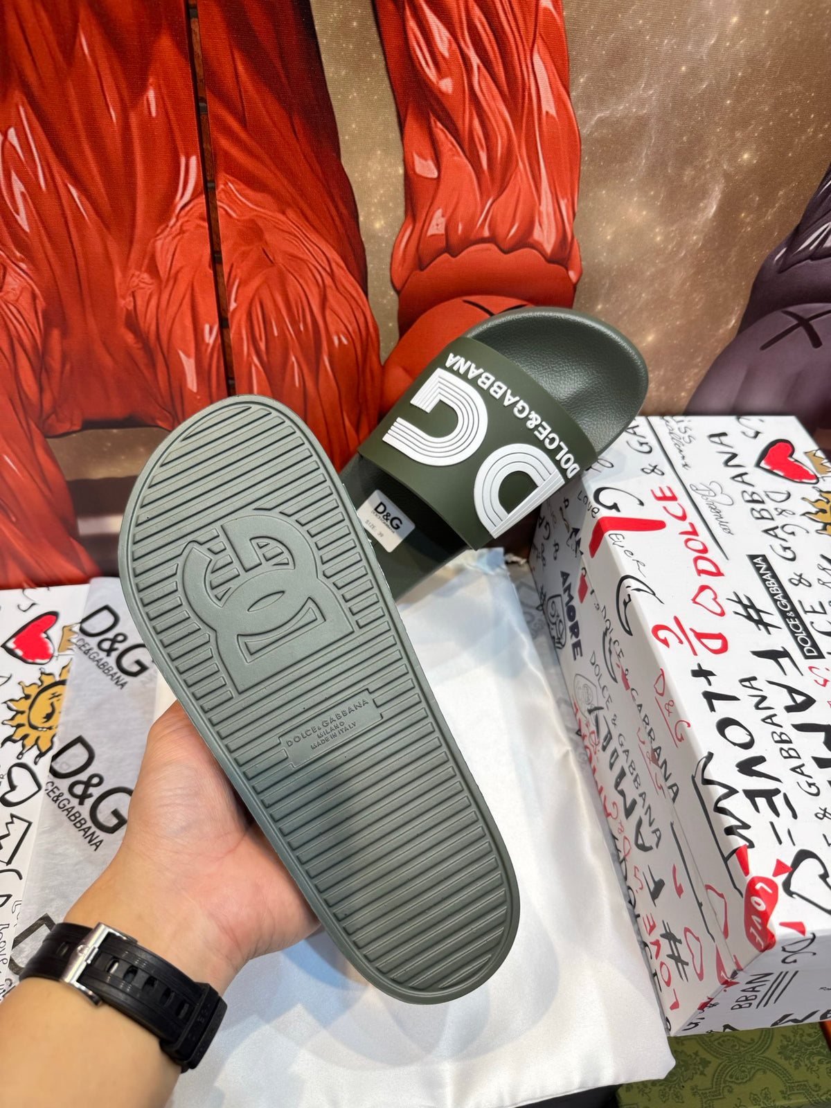 Dolce & Gabbana DG Men's Embossed-Logo PVC Slides