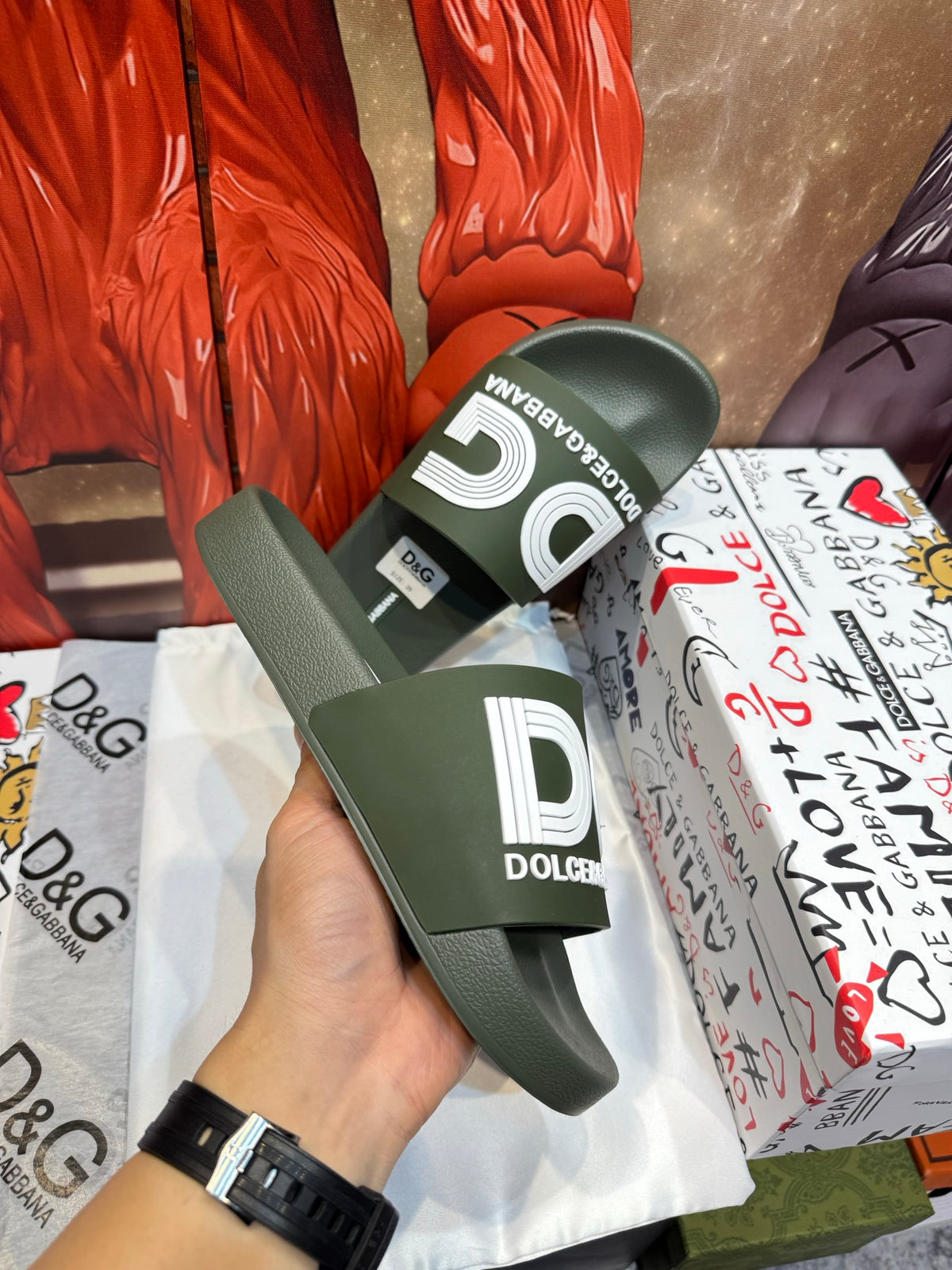 Dolce & Gabbana DG Men's Embossed-Logo PVC Slides