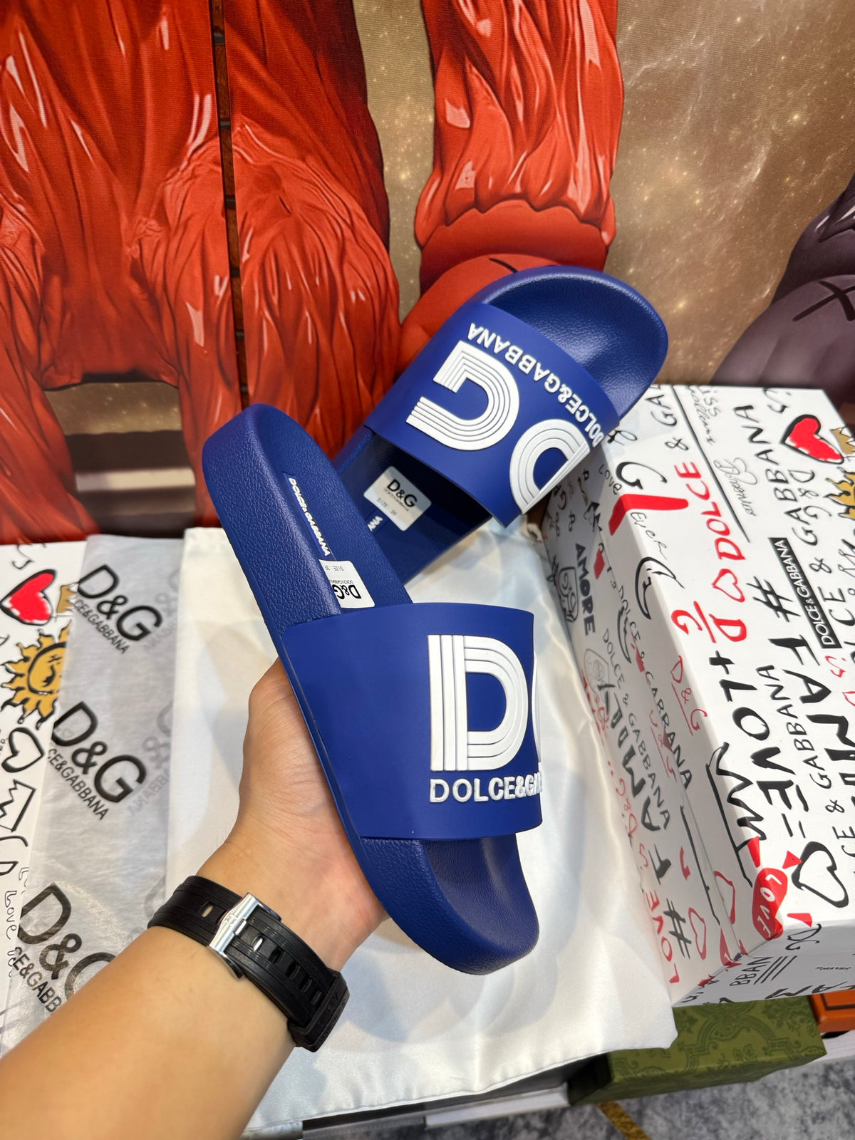 Dolce & Gabbana DG Men's Embossed-Logo PVC Slides