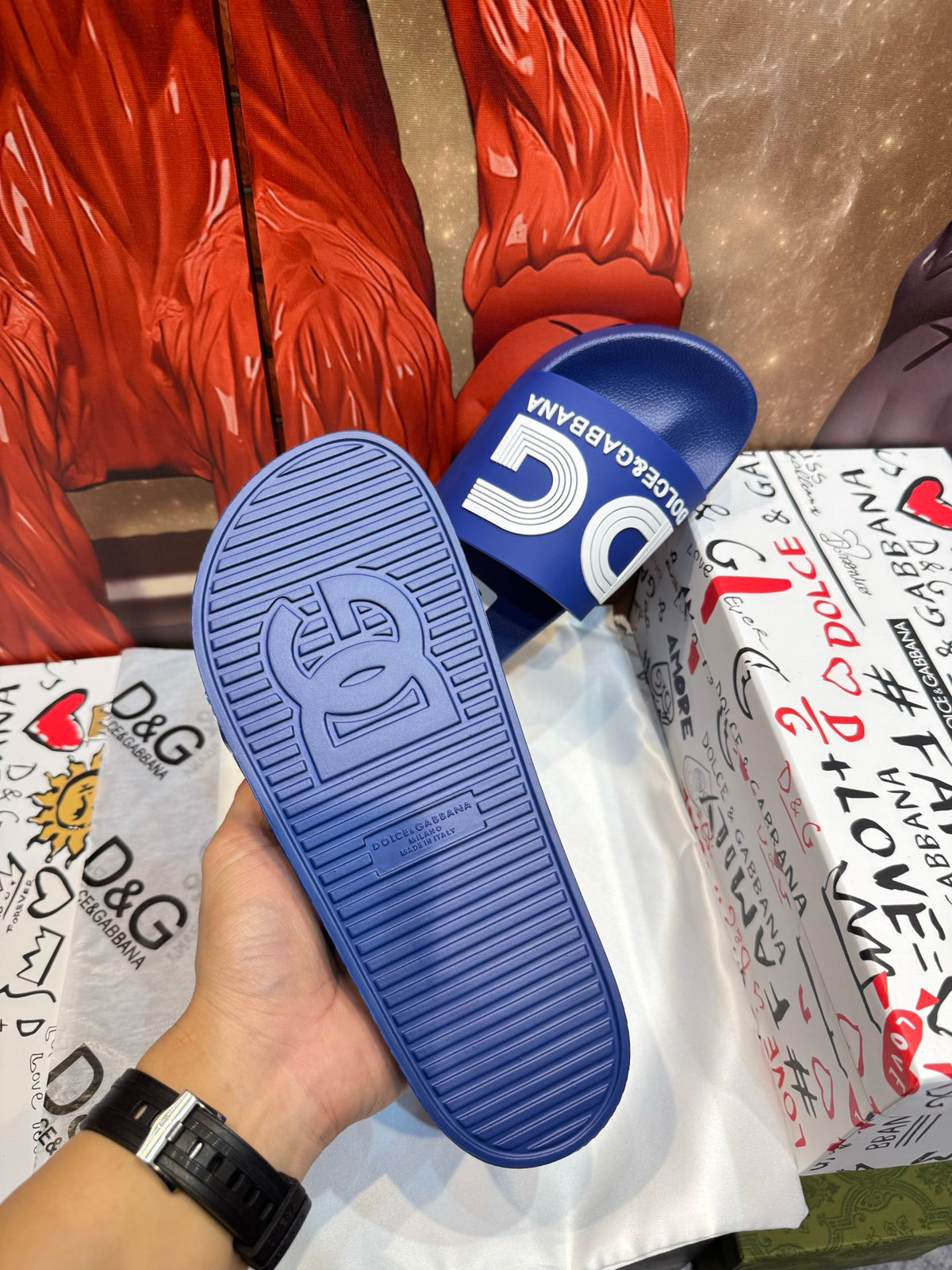 Dolce & Gabbana DG Men's Embossed-Logo PVC Slides