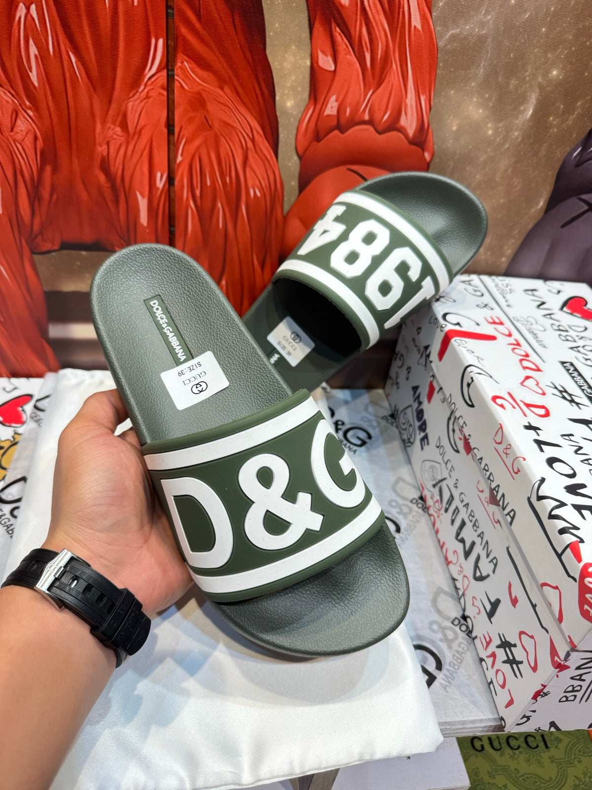 Dolce & Gabbana DG Men's Embossed-Logo PVC Slides