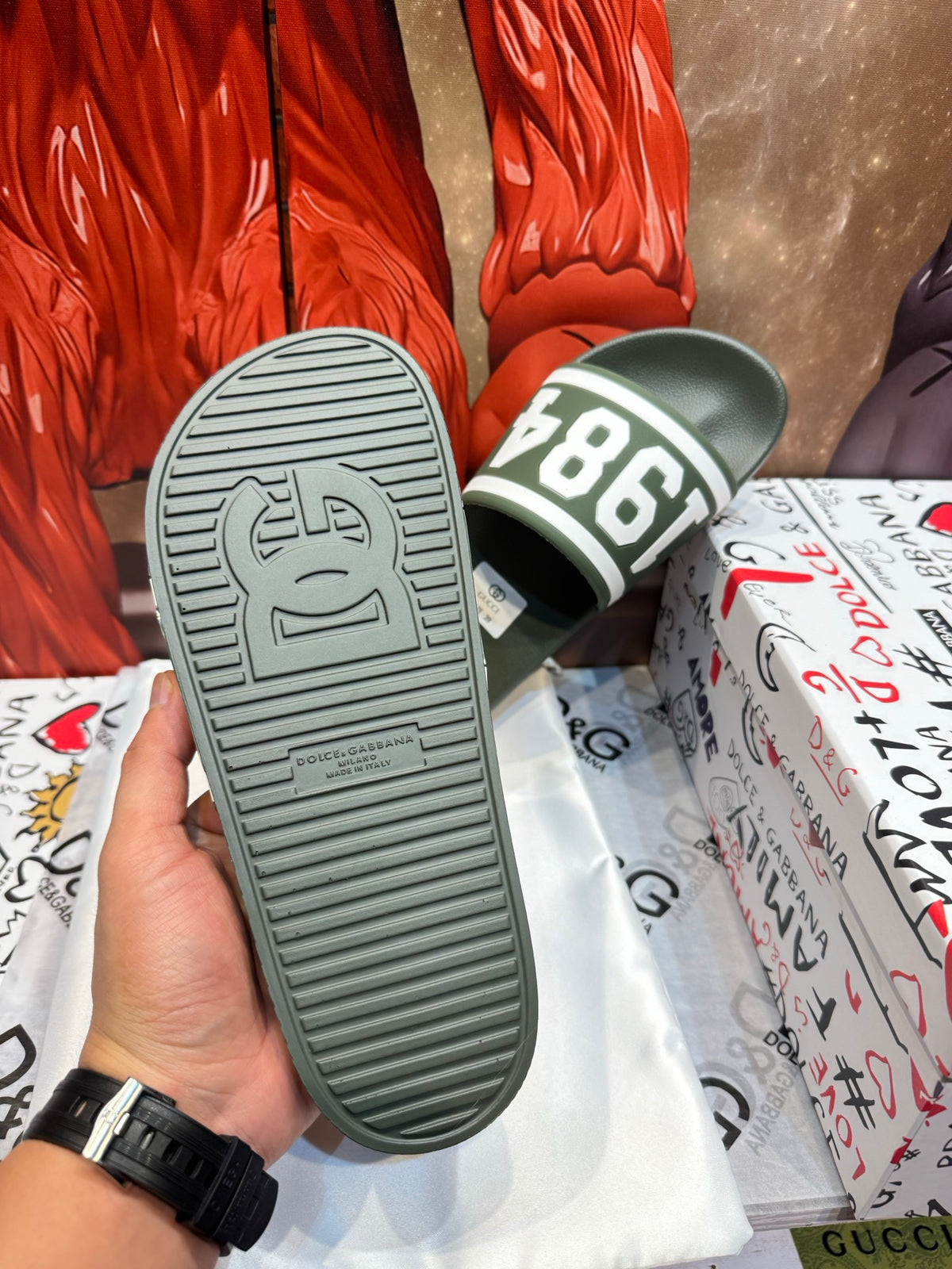 Dolce & Gabbana DG Men's Embossed-Logo PVC Slides