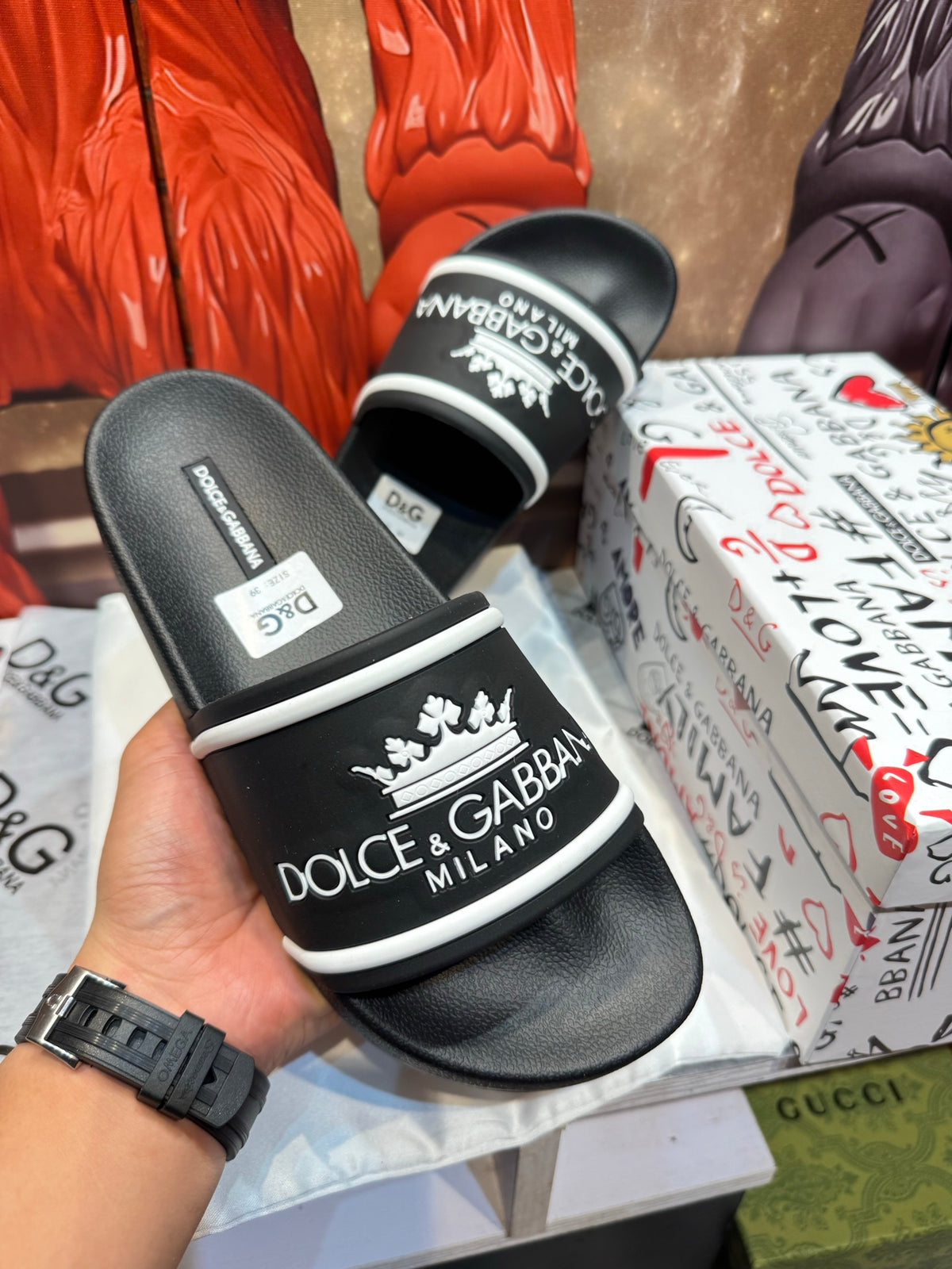 Dolce & Gabbana DG Men's Embossed-Logo PVC Slides