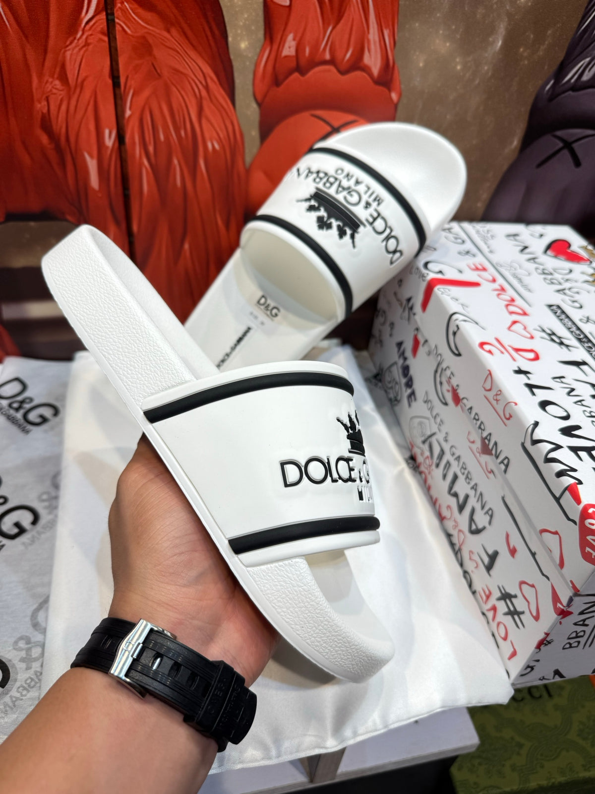 Dolce & Gabbana DG Men's Embossed-Logo PVC Slides