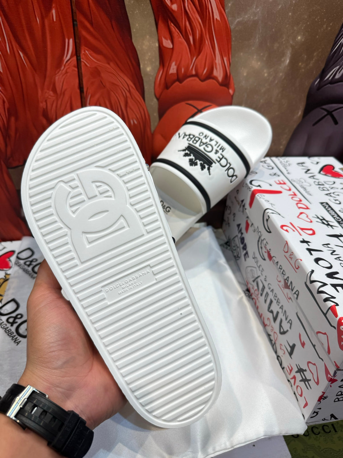 Dolce & Gabbana DG Men's Embossed-Logo PVC Slides