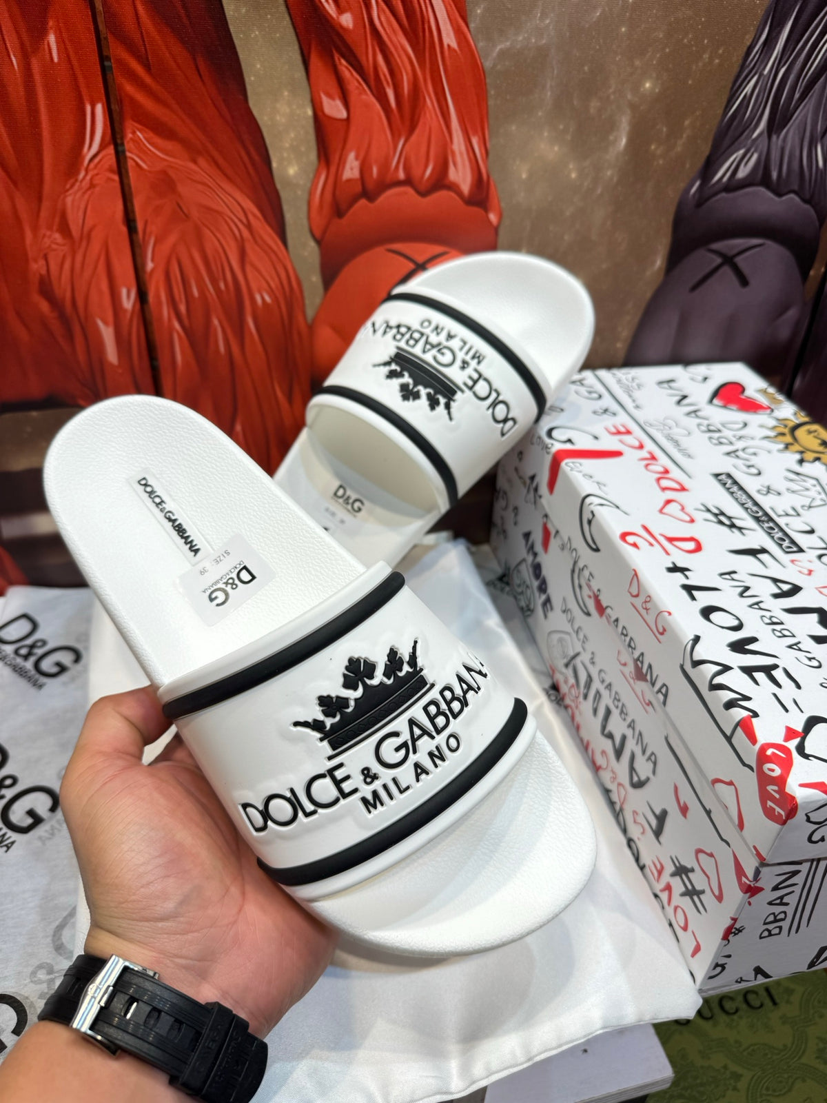 Dolce & Gabbana DG Men's Embossed-Logo PVC Slides