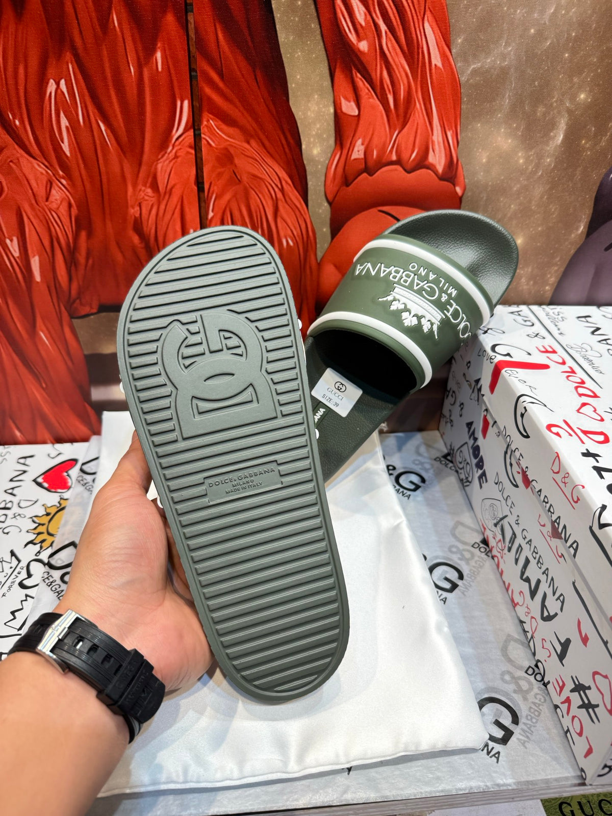 Dolce & Gabbana DG Men's Embossed-Logo PVC Slides