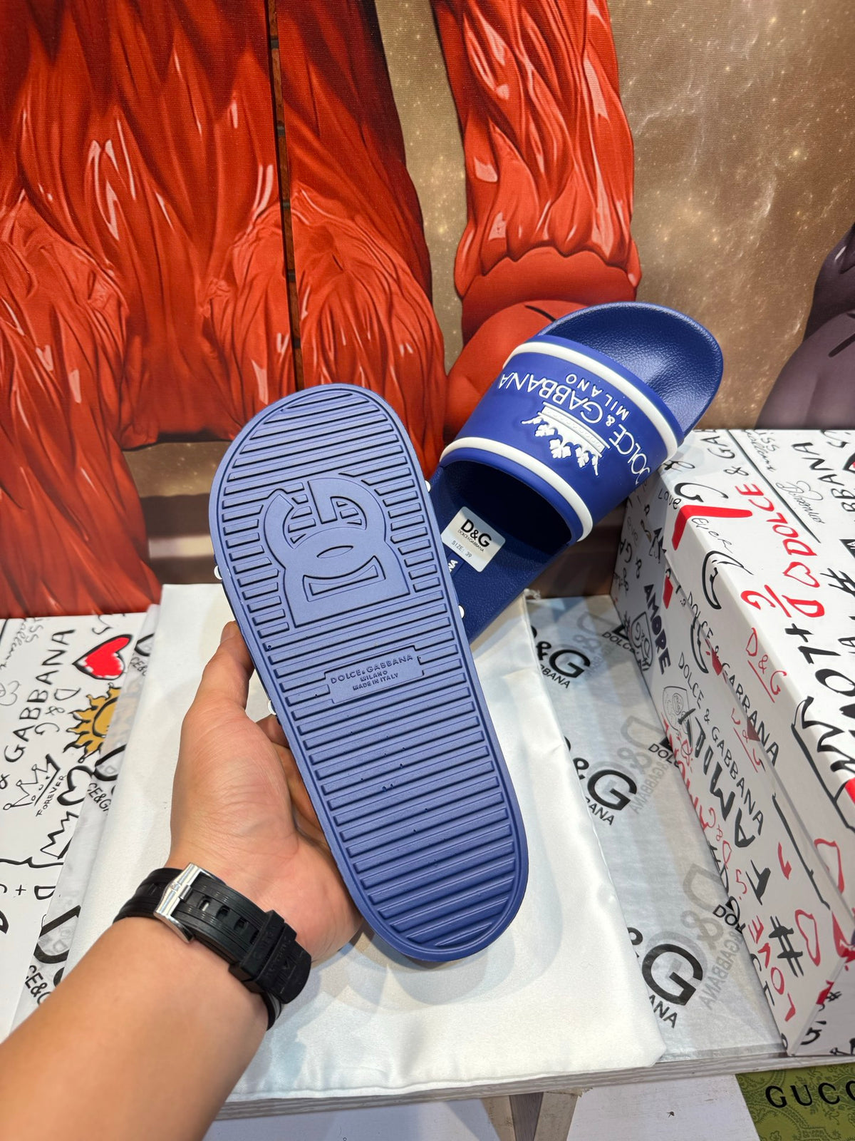 Dolce & Gabbana DG Men's Embossed-Logo PVC Slides
