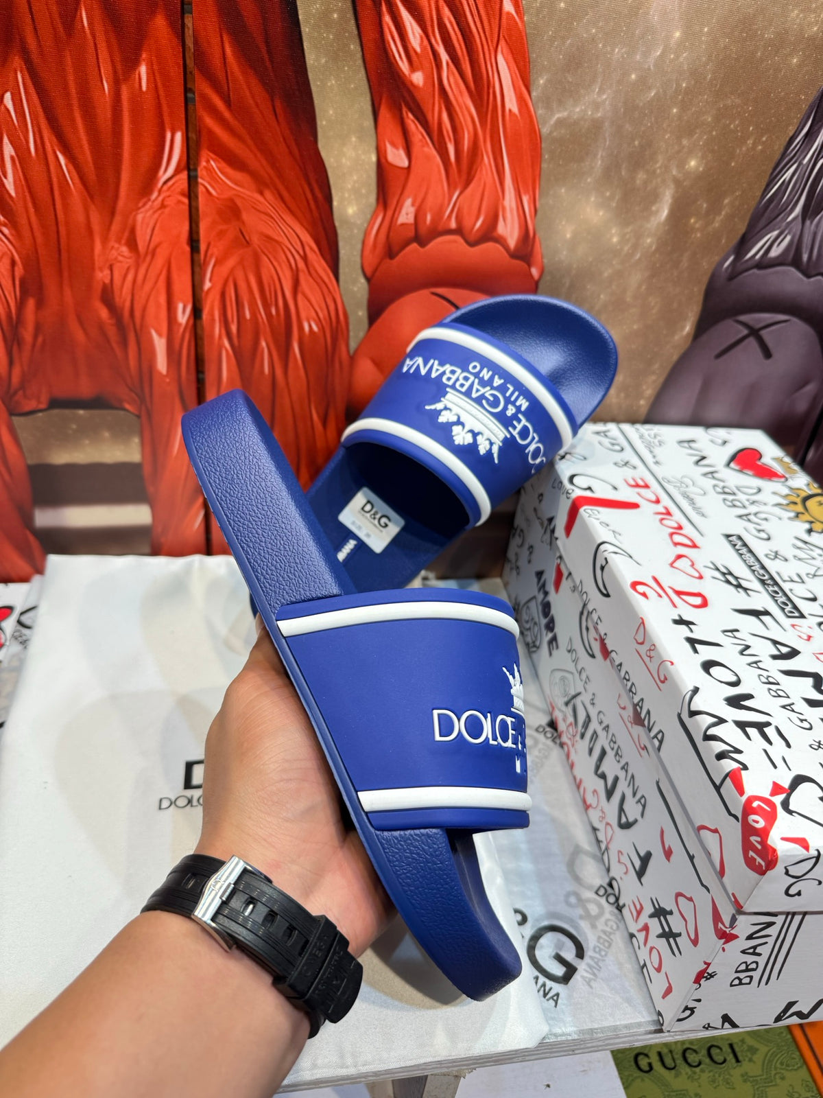 Dolce & Gabbana DG Men's Embossed-Logo PVC Slides