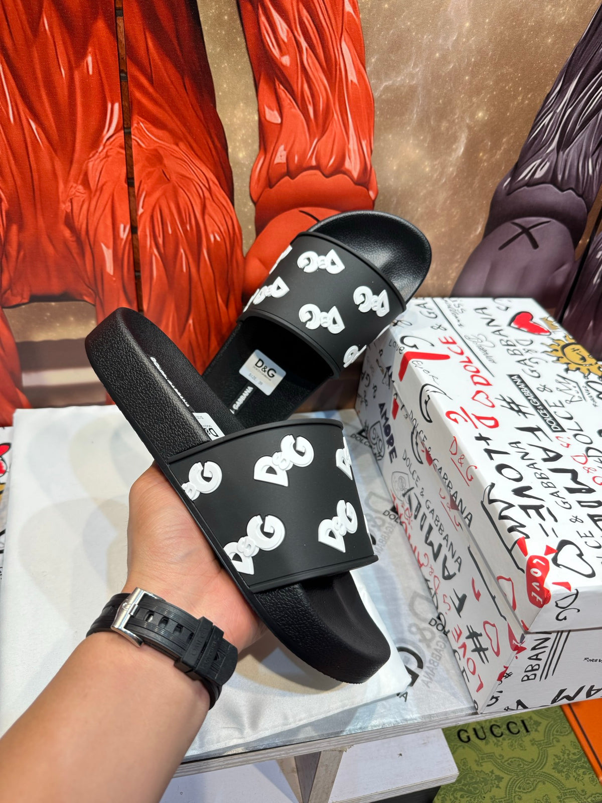 Dolce & Gabbana DG Men's Embossed-Logo PVC Slides