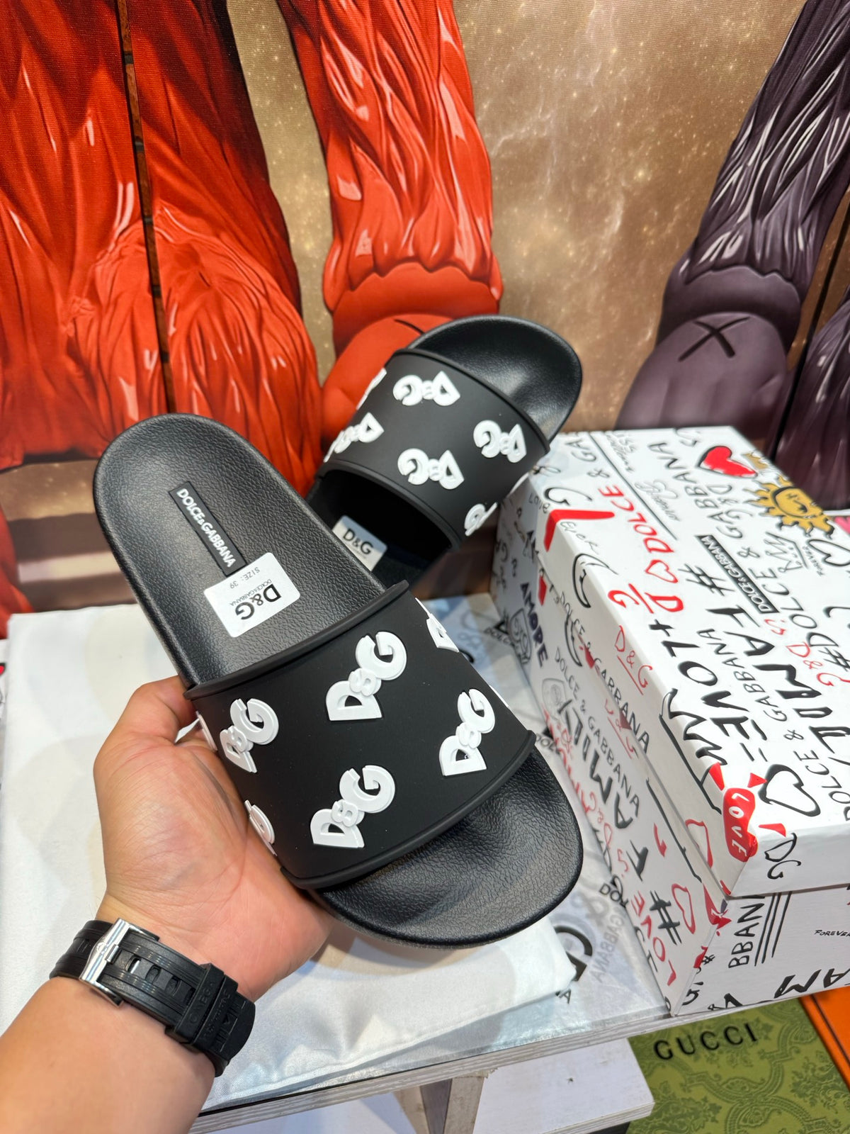 Dolce & Gabbana DG Men's Embossed-Logo PVC Slides