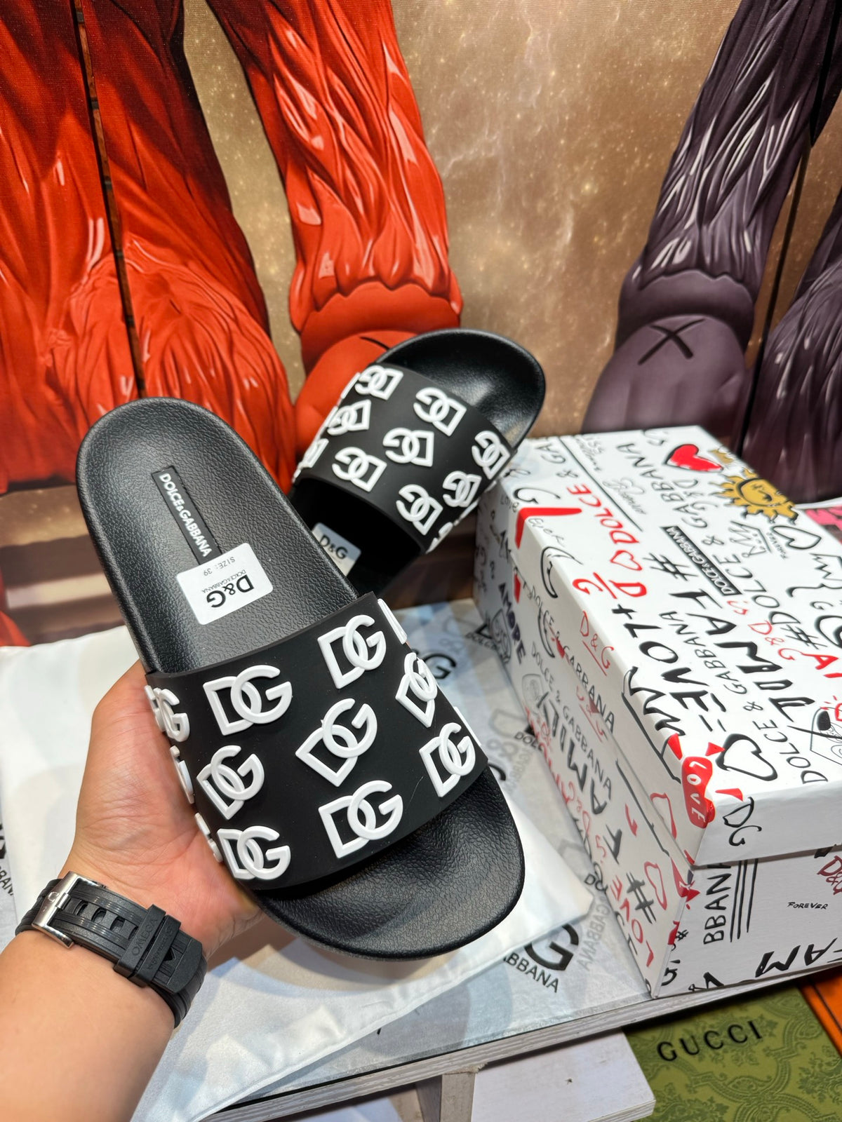 Dolce & Gabbana DG Men's Embossed-Logo PVC Slides