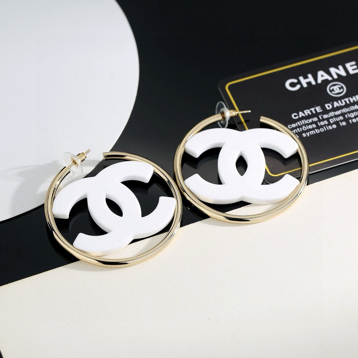 black and white acrylic luxury Stud Earrings for women - alternate angle view 4
