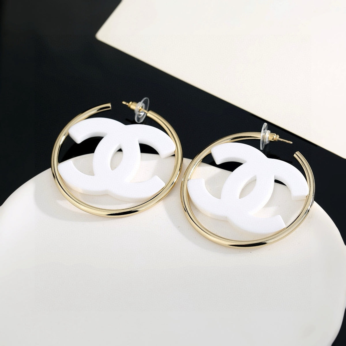 black and white acrylic luxury Stud Earrings for women - alternate angle view 9