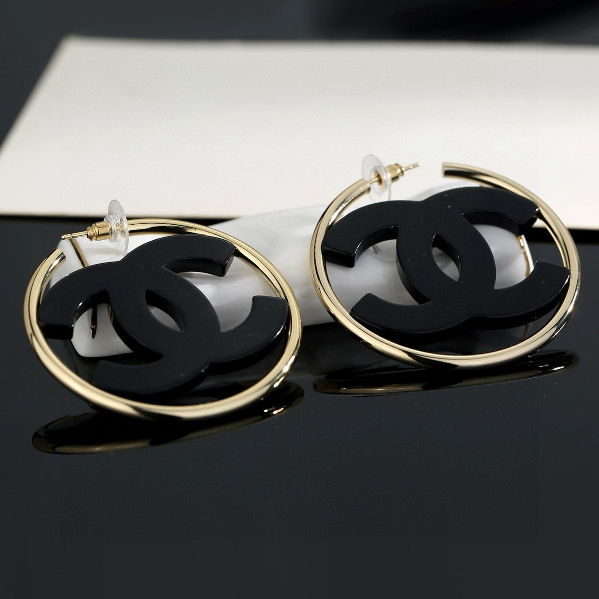 black and white acrylic luxury Stud Earrings for women - alternate angle view 6