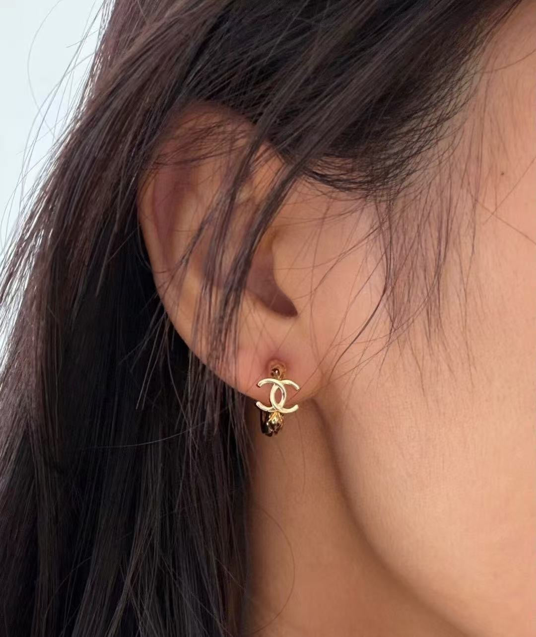 light gold double c Drop Earrings for women - alternate angle view 2