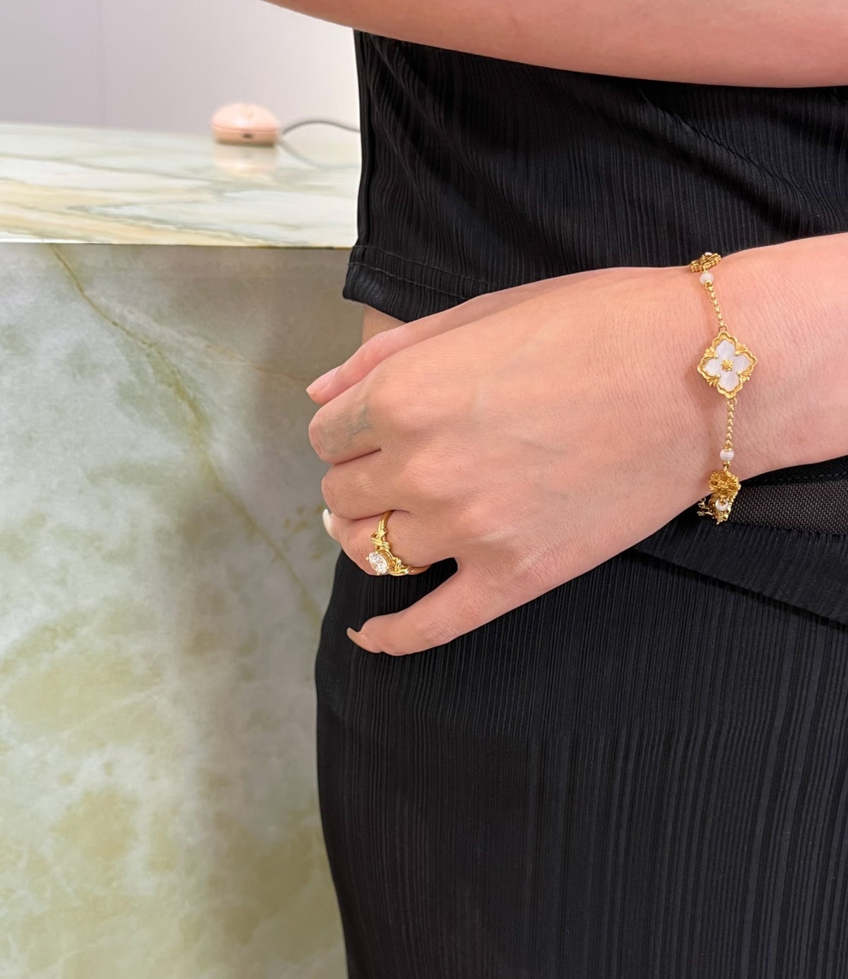gold floral Bracelet for women - alternate angle view 6