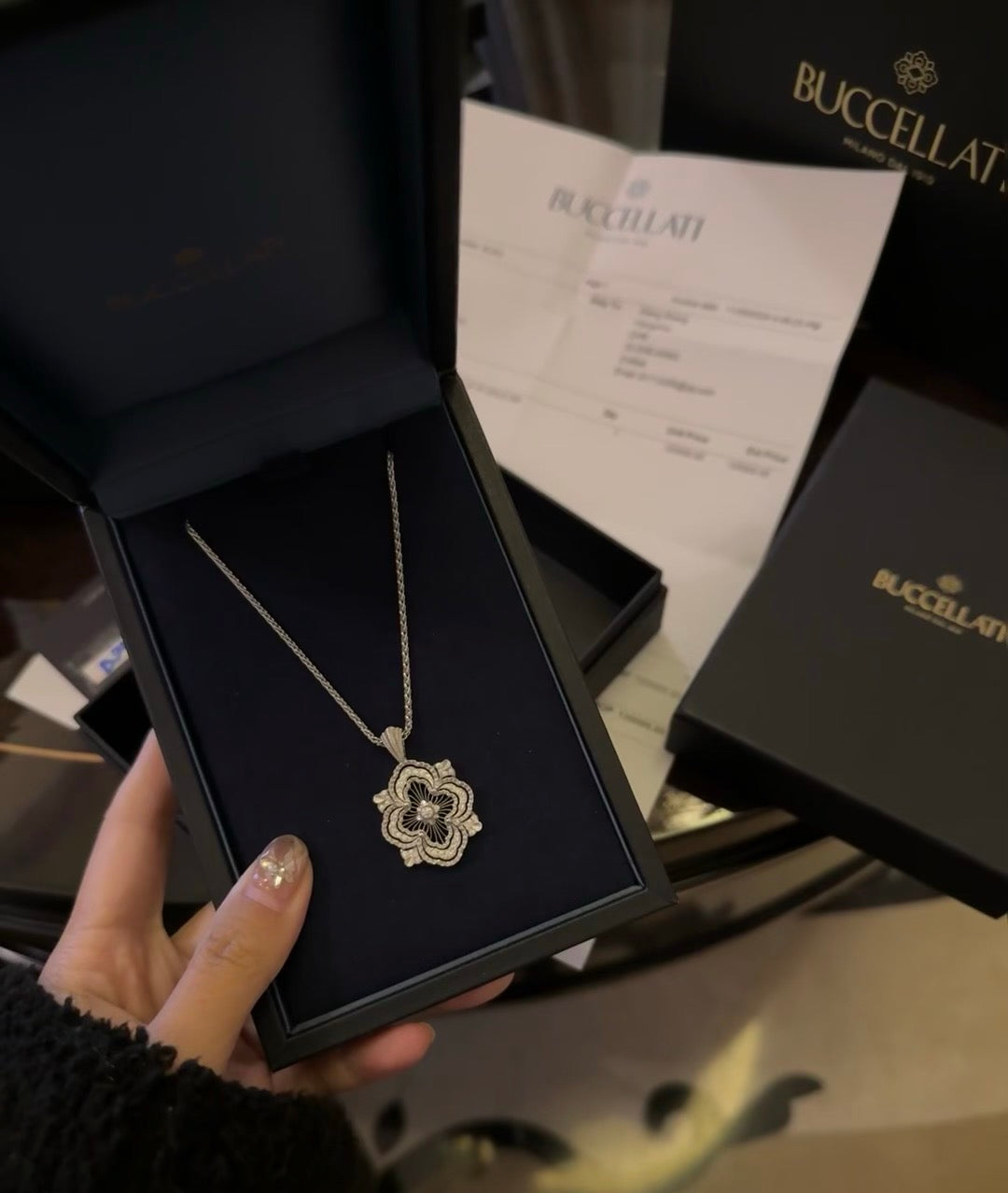 gold hollow Necklace for women - alternate angle view 2