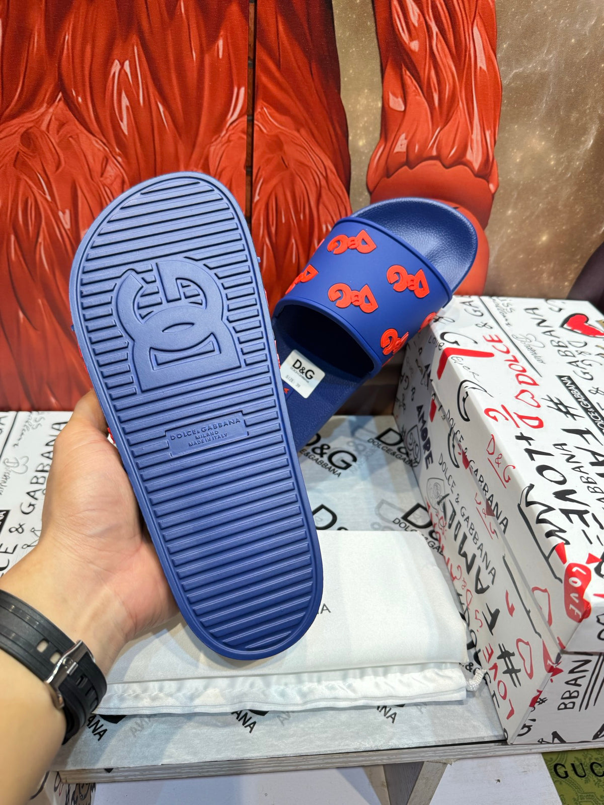 Dolce & Gabbana DG Men's Embossed-Logo PVC Slides